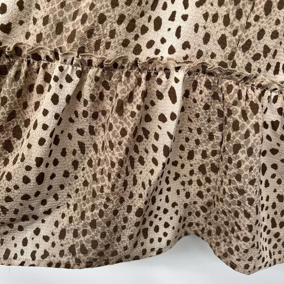 NWT Altar'd State Leopard Print Tiered Mini Dress Women's Sz M Mocha Bell Sleeve - Picture 6 of 10